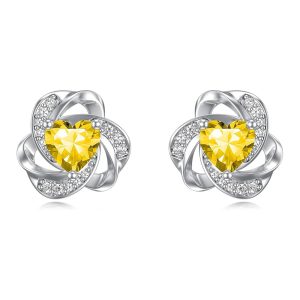 Heart-Centred Petal Cluster Stud Earrings - Yellow