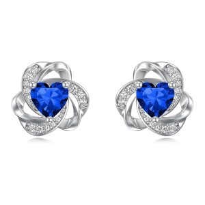 Heart-Centred Petal Cluster Stud Earrings - Dark Blue