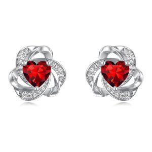 Heart-Centred Petal Cluster Stud Earrings - Red